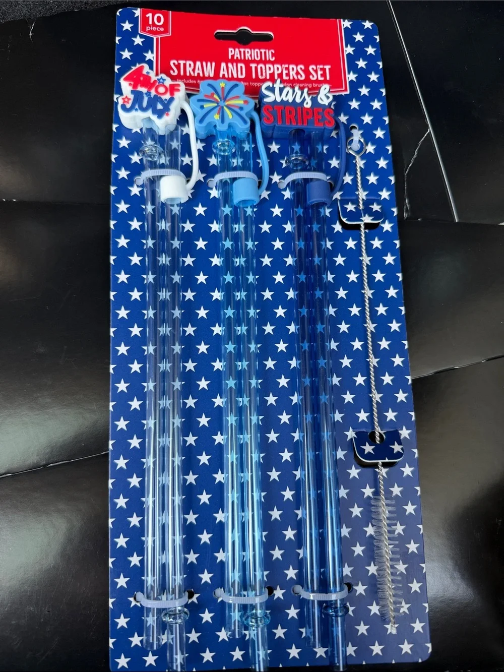 Patriotic Blue Straw and Toppers Set - Stars & Stripes